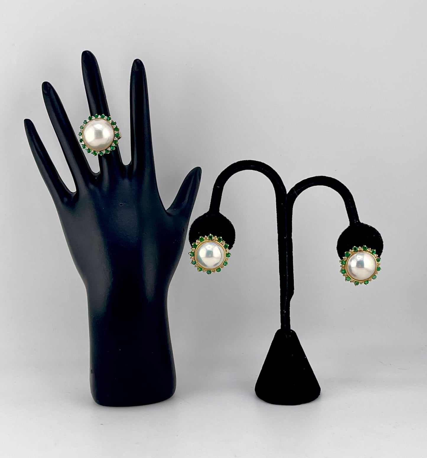14k YG Mabe Diamond & Emerald Halo Lever-back Earrings