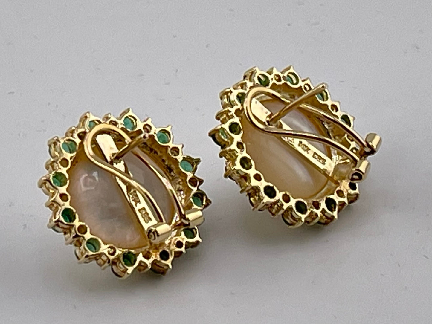 14k YG Mabe Diamond & Emerald Halo Lever-back Earrings