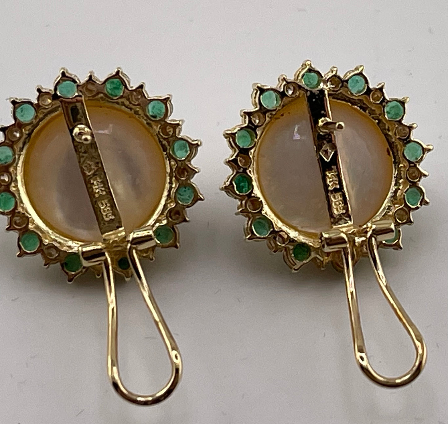 14k YG Mabe Diamond & Emerald Halo Lever-back Earrings